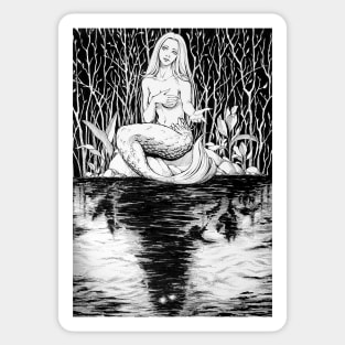 Mysterious Siren in dark forest with lake Sticker